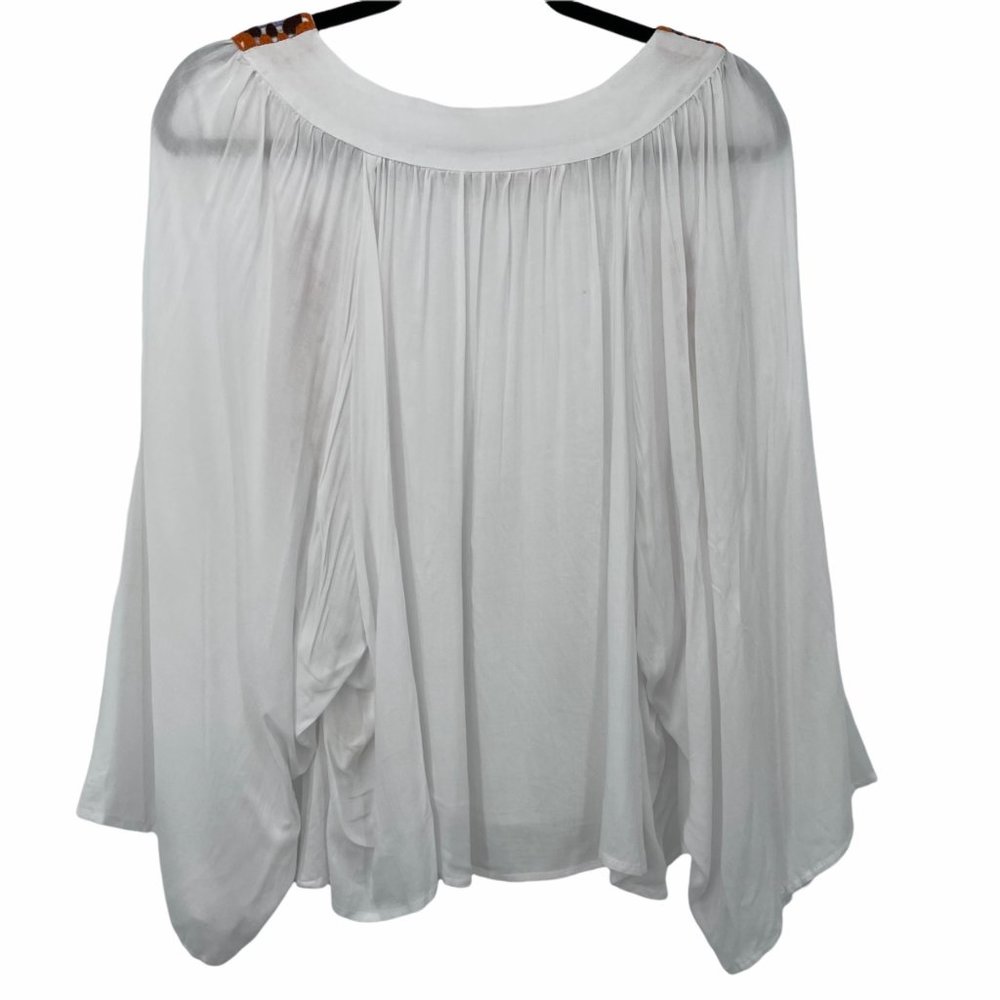 Rocks & Indigo Boho Top Size XS X-Small White Red Rayon Crocheted Lace Up Womens - Picture 6 of 7